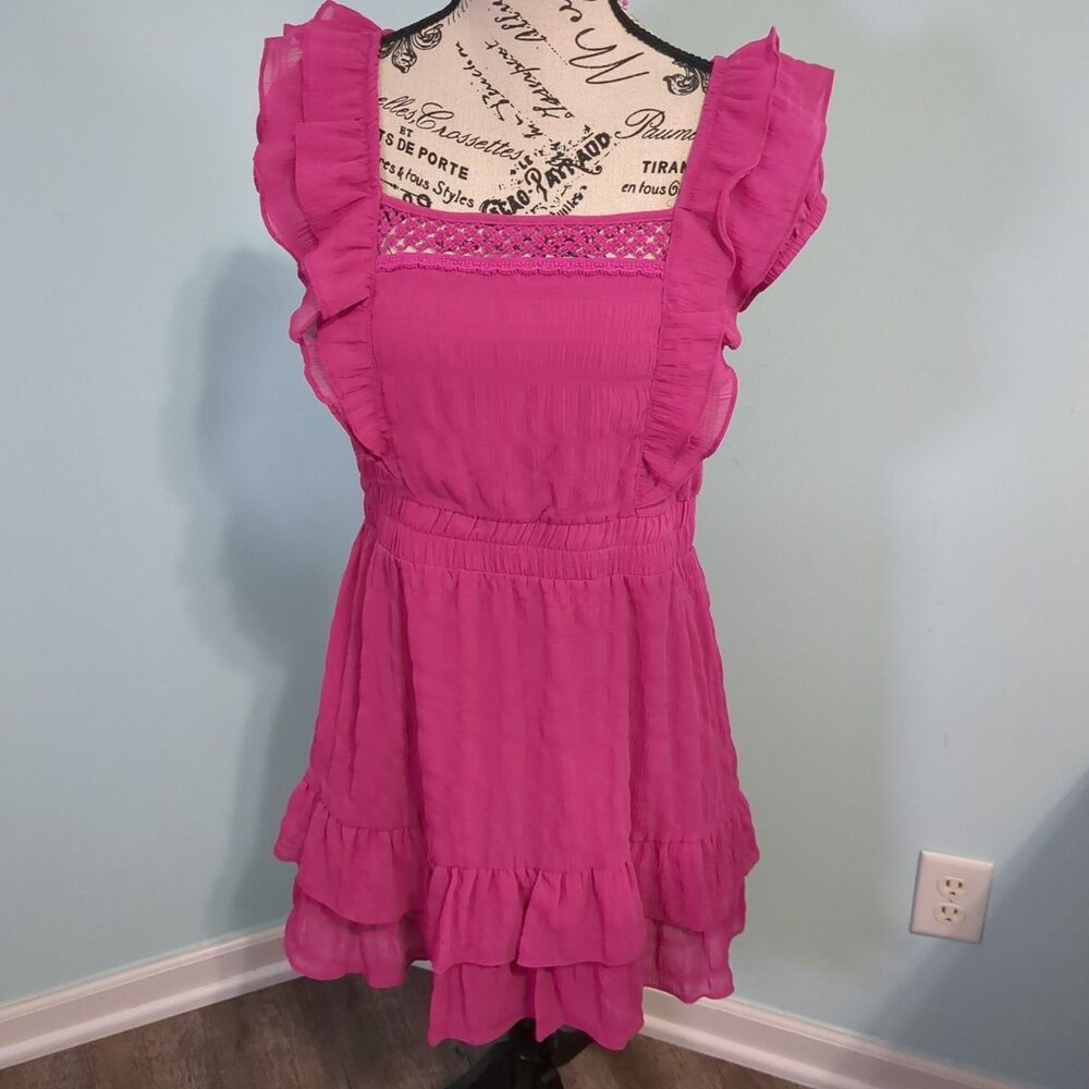 BETSEY JOHNSON smocked pink ruffle minu dress medium